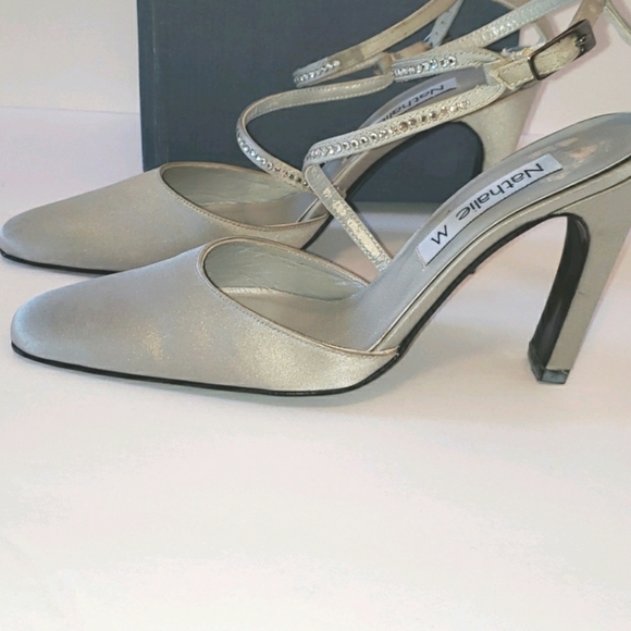 Nathalie M Diamond Ankle Strap Satin Heels Gray 6 - Picture 6 of 16